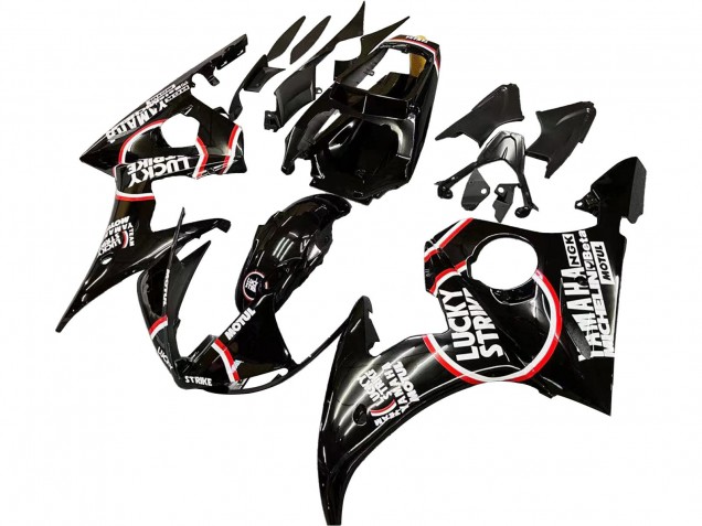 2005 Yamaha YZF 600 R6 Motorcycle Fairings - Glossy Black White Lucky Strike Motul Canada