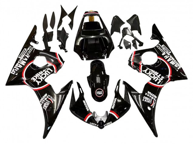 2005 Yamaha YZF 600 R6 Motorcycle Fairings - Glossy Black White Lucky Strike Motul Canada