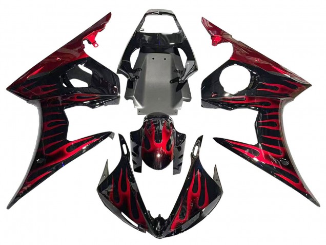 2005 Yamaha YZF 600 R6 Motorcycle Fairings - Black with Red Flame Canada