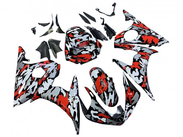 2005 Yamaha YZF 600 R6 Motorcycle Fairings - Black Red Grey Camouflage Canada