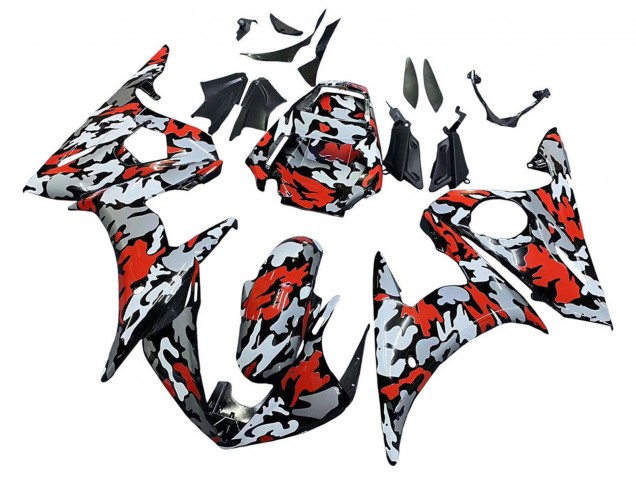 2005 Yamaha YZF 600 R6 Motorcycle Fairings - Black Red Grey Camouflage Canada