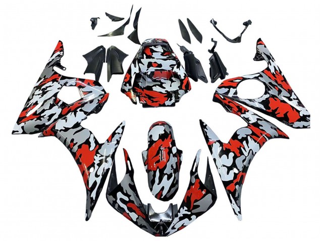 2005 Yamaha YZF 600 R6 Motorcycle Fairings - Black Red Grey Camouflage Canada