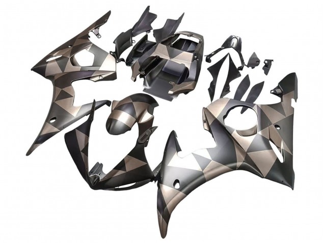 2005 Yamaha YZF 600 R6 Motorcycle Fairings - Matte Black Grey Geometric Canada
