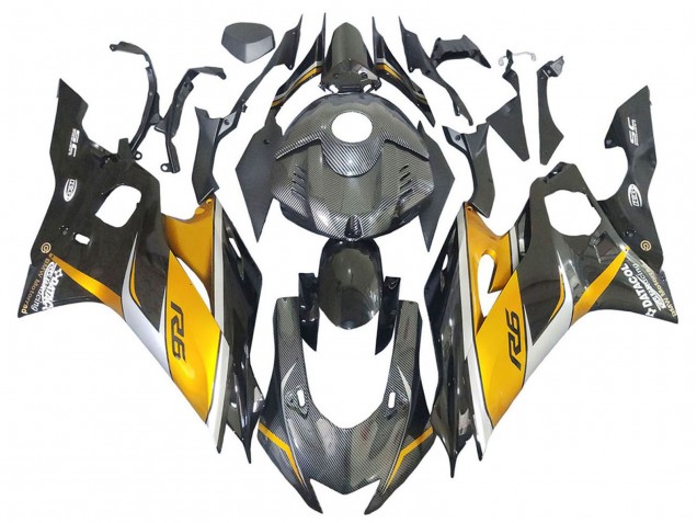 2017-2023 Yamaha YZF 600 R6 Motorcycle Fairings - Gold Black Carbon Fiber Canada