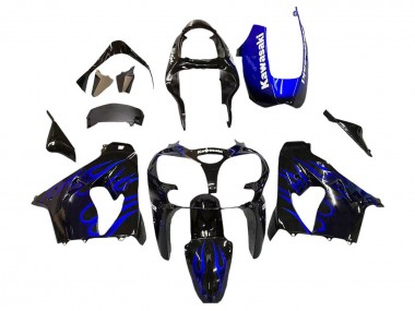 Purchase 2000-2001 Kawasaki ZX9R Motorcycle Fairings - Glossy Black Blue Flame White Canada