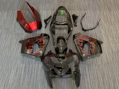 Purchase 2000-2001 Kawasaki ZX9R Motorcycle Fairings - Glossy Black Red Flame Canada