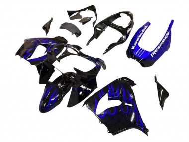 Purchase 2002-2003 Kawasaki ZX9R Motorcycle Fairings - Black White with Blue Flame Canada