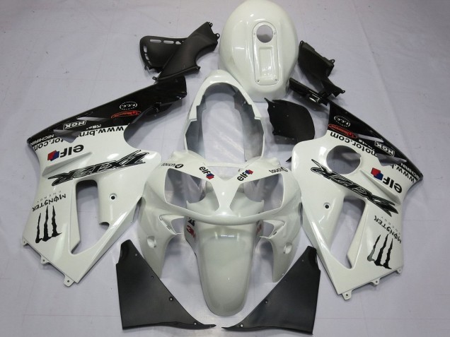 2000-2001 Kawasaki ZX12R Motorcycle Fairings - Pearl White Black Elf Monster Energy Canada