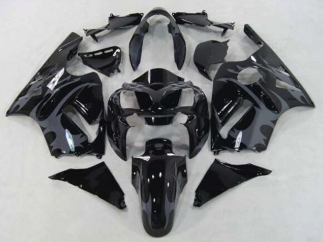 2002-2006 Kawasaki ZX12R Motorcycle Fairings - Glossy Black Grey Tribal Canada