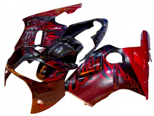 2002-2006 Kawasaki ZX12R Motorcycle Fairings - Glossy Black Red Flame Canada