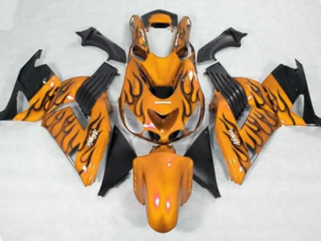 2006-2011 Kawasaki ZX14R ZZR1400 Motorcycle Fairings - Orange Black Flame Canada