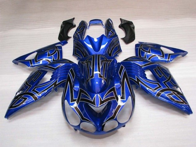 2006-2011 Kawasaki ZX14R ZZR1400 Motorcycle Fairings - Blue Black Silver Tribal Canada