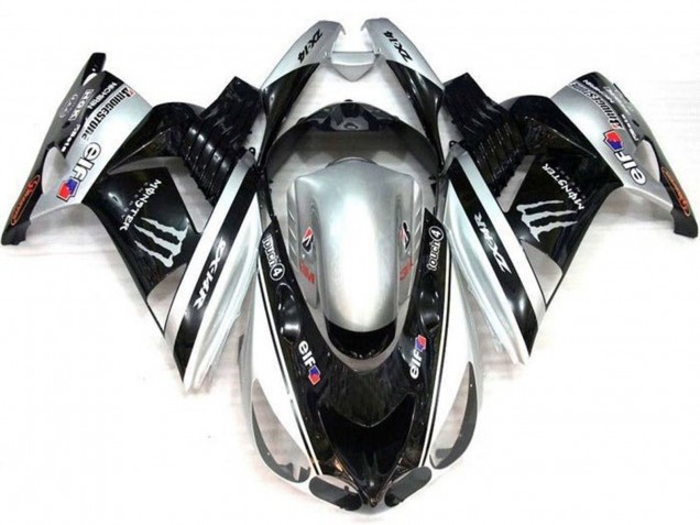 2006-2011 Kawasaki ZX14R ZZR1400 Motorcycle Fairings - Silver Black Elf Touch4 Monster Bridgestone Canada