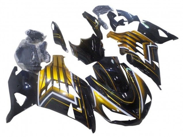 2012-2024 Kawasaki ZX14R ZZR1400 Motorcycle Fairings - Glossy Black Gold Stripe Canada