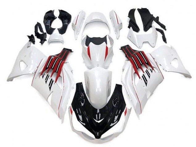2012-2024 Kawasaki ZX14R ZZR1400 Motorcycle Fairings - White Black Red Stripe Canada