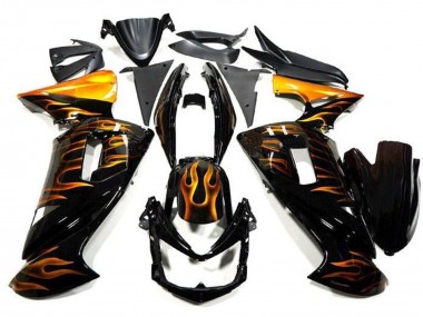 Purchase 2006-2008 Kawasaki Ninja 650 EX650 Motorcycle Fairings - Glossy Black Gold Flame Canada