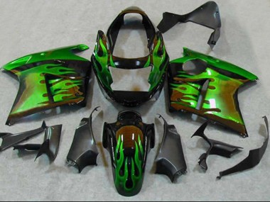 Purchase 1996-2007 Honda CBR1100XX Blackbird Motorcycle Fairings - Glossy Black Green Flame Canada