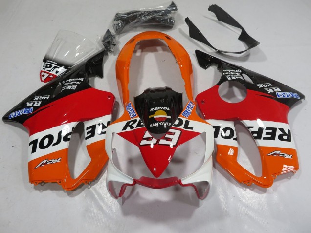 2004-2007 Honda CBR600 F4i Motorcycle Fairings - Orange White Red Glossy Black Repsol 93 Canada