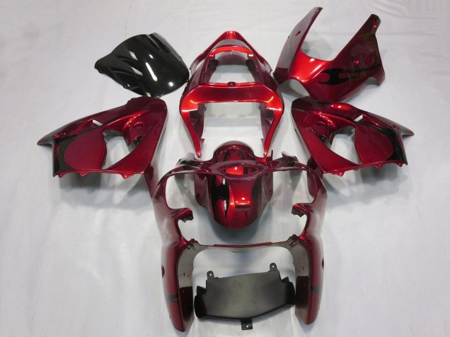 2000-2002 Kawasaki ZX6R Motorcycle Fairings - Candy Red Black Tribal Canada