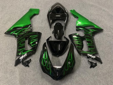 Purchase 2005-2006 Kawasaki ZX6R Motorcycle Fairings - Glossy Black Green Flame Canada