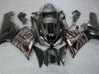 Purchase 2005-2006 Kawasaki ZX6R Motorcycle Fairings - Glossy Black Red White Flame Canada