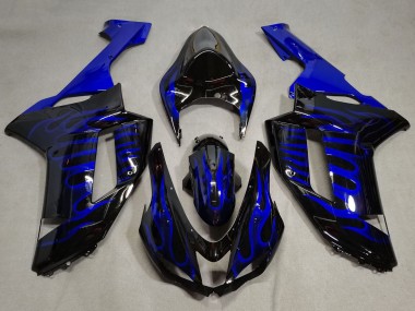 Purchase 2007-2008 Kawasaki ZX6R Motorcycle Fairings - Black Blue Flame Canada