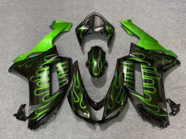 Purchase 2007-2008 Kawasaki ZX6R Motorcycle Fairings - Black Green Flame Canada