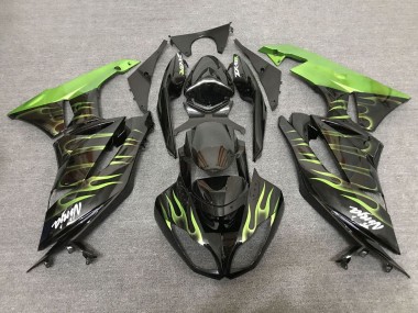 Purchase 2007-2008 Kawasaki ZX6R Motorcycle Fairings - Black Light Green Flame Canada