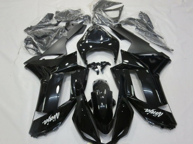 2007-2008 Kawasaki ZX6R Motorcycle Fairings - Glossy Black Matte Black White Decals Canada