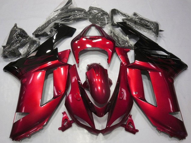 2007-2008 Kawasaki ZX6R Motorcycle Fairings - Candy Red Black Canada