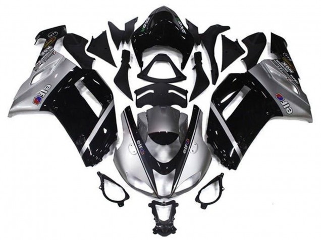 2007-2008 Kawasaki ZX6R Motorcycle Fairings - Silver Black Elf Canada