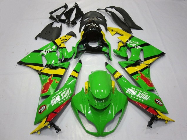 2009-2012 Kawasaki ZX6R Motorcycle Fairings - Green Yellow Red Black Trick Star Red Bull Canada