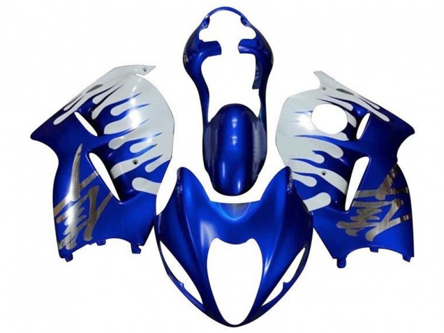 1996-2007 Suzuki GSXR1000 Motorcycle Fairings - White Blue Chrome Flame Canada