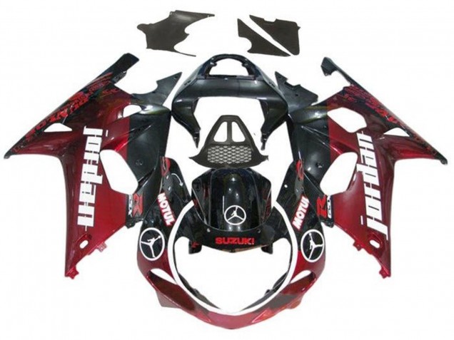 2000-2002 Suzuki GSXR1000 Motorcycle Fairings - Glossy Black Dark Red Jordan Canada