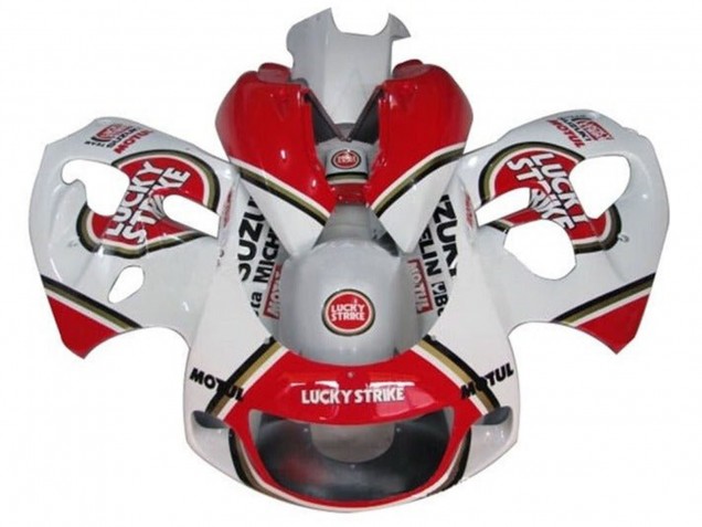 1996-2000 Suzuki GSXR 600 / GSXR 750 Motorcycle Fairings - White Red Lucky Strike Canada
