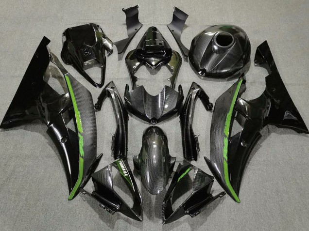 2008-2016 Yamaha YZF R6 Motorcycle Fairings - Black Carbon Fiber Style Green Canada