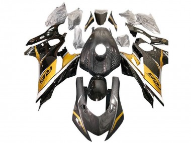 Purchase 2017-2023 Yamaha YZF R6 Motorcycle Fairings - Gold White Black Faux Carbon Fiber Canada