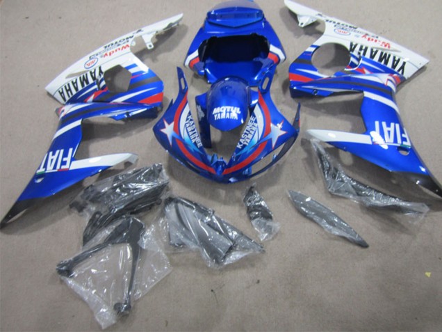 2002-2003 Yamaha YZF R1 Motorcycle Fairings - White Blue Red Motul Fiat Canada
