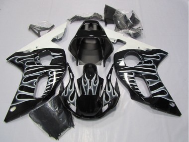 Purchase 1998-2002 Yamaha YZF R6 Motorcycle Fairings - Glossy Black White Flame Canada