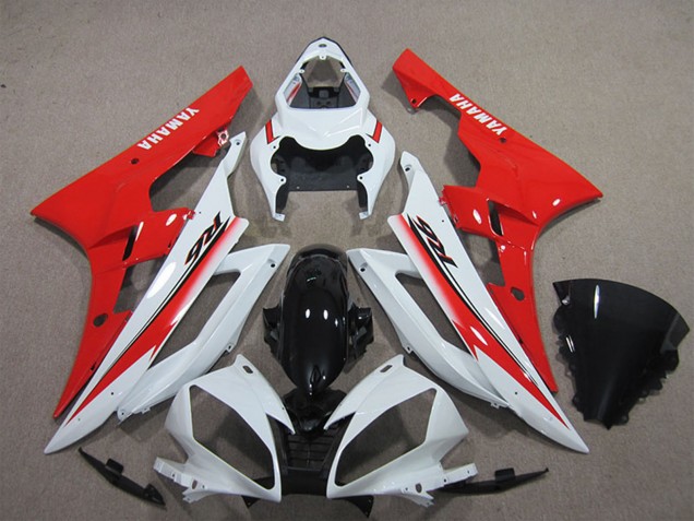 2006-2007 Yamaha YZF R6 Motorcycle Fairing - White Red Glossy Black Canada
